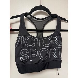 Victoria Sport Black Racerback Sports Bra Glitter Logo Medium S P‎ CH